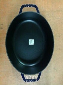 NEW, Staub 4qt Shallow Wide Oval Cocotte with Glass Lid, Dark Blue
