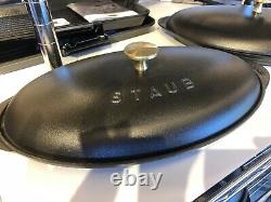NIB Staub Cast Iron 14.5 x 8.0 OVAL Fish Plate Dish with Lid MATTE BLACK