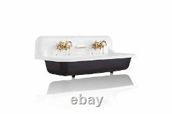 New 48 Black Wall Mount Cast Iron Porcelain High Back Trough Sink, Brass Faucet