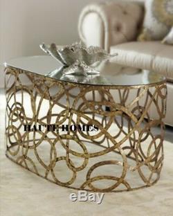 New Horchow SWIRL Iron GOLD MIRROR TOP Coffee Coctail Table
