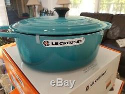 New Le Creuset Cast Iron OVAL Dutch Oven 8 qt in RARE Caribbean (teal) ombre