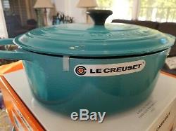 New Le Creuset Cast Iron OVAL Dutch Oven 8 qt in RARE Caribbean (teal) ombre