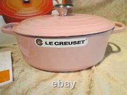 New Le Creuset Enamel Cast Iron Oval Chiffon Pink Signature Dutch Oven 27.4.5 Qt