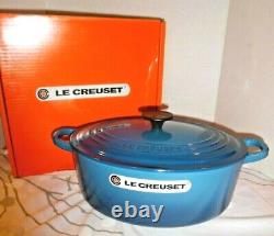 New Le Creuset Enameled Cast Iron Marseilles Blue Oval Dutch Oven #29, 5qt Tag