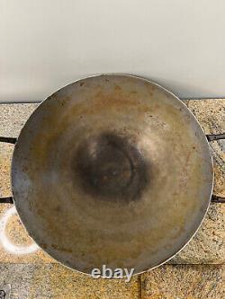 OLD VINTAGE RARE HANDMADE RUSTIC IRON WOK withStand Rack CHICKEN FRYING COOKWARE