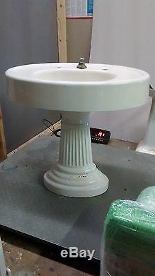 Old Antique Victorian Pedestal Cast Iron Porcelain Oval Top Sink, 2 piece 151lbs