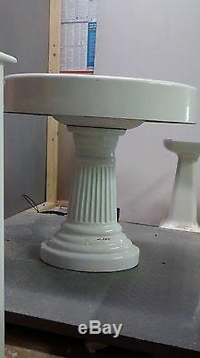 Old Antique Victorian Pedestal Cast Iron Porcelain Oval Top Sink, 2 piece 151lbs