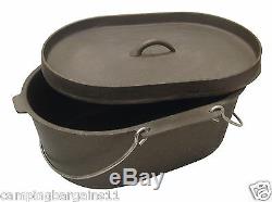 Oval Cast Iron Dutch Camp Oven 9.5 Quart Lipped Lid Cooking Camping Caravan 4WD