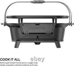 Oval Cast Iron Grill & Cover Outdoor, Portable Charcoal Grill and Tab