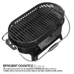 Oval Cast Iron Grill & Cover Outdoor, Portable Charcoal Grill and Tabletop