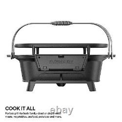 Oval Cast Iron Grill & Cover Outdoor, Portable Charcoal Grill and Tabletop