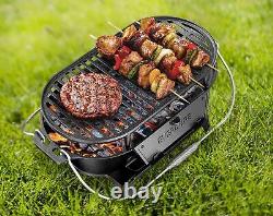 Oval Cast Iron Grill & Cover Outdoor, Portable Charcoal Grill and Tabletop