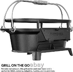 Oval Cast Iron Grill & Cover Outdoor, Portable Charcoal Grill and Tabletop Cas
