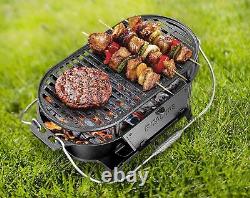 Oval Cast Iron Grill & Cover Portable Outdoor BBQ Charcoal Tabletop Skillet Camp