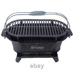 Oval Cast Iron Grill Outdoor Portable Charcoal Grill Enameled Camping Grill