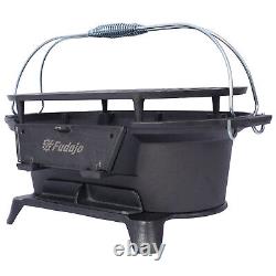 Oval Cast Iron Grill Outdoor Portable Charcoal Grill Enameled Camping Grill