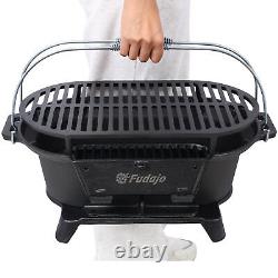 Oval Cast Iron Grill Outdoor Portable Charcoal Grill Enameled Camping Grill