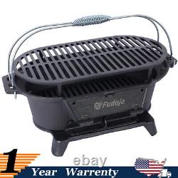 Oval Cast Iron Grill Portable Charcoal Tabletop Cast Iron Skillet Camping Stove