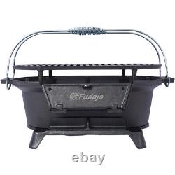 Oval Cast Iron Grill Portable Charcoal Tabletop Cast Iron Skillet Camping Stove