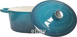 Oval Enameled Cast Iron Dutch Oven (7-Quart) Skillet (10 Inch) Bundle, Teal Ombre