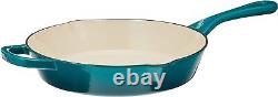 Oval Enameled Cast Iron Dutch Oven (7-Quart) Skillet (10 Inch) Bundle, Teal Ombre