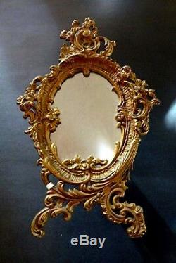 Oval Mirror Cast Iron Gold Acanthus Leaf Antique