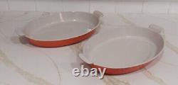PAIR Le Creuset Au Gratin Casserole Dishes, #36, Flame Orange, Oval, Cast Iron