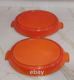 PAIR Le Creuset Au Gratin Casserole Dishes, #36, Flame Orange, Oval, Cast Iron