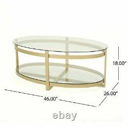 Peterborough Modern Glam Tempered Glass Oval Coffee Table with Iron Frame