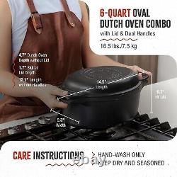 Premium 6 Quart Cast Iron Oval Dutch Oven with Non-Stick Finish for Every Meal