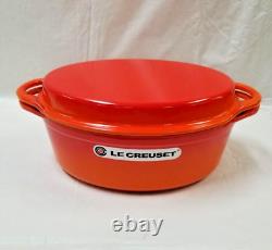 RARE Le Creuset 28cm 4 3/4 Qt. Oval Dutch Oven with Grill Pan Lid Cerise Red New