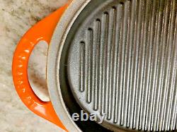 RARE Le Creuset 28cm 4 3/4 Qt. Oval Dutch Oven with Grill Pan Lid Obre Orange New