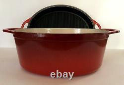RARE Le Creuset Oval 7.25 Quart Dutch Oven with Grill Pan Lid Volcanic Flame