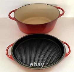 RARE Le Creuset Oval 7.25 Quart Dutch Oven with Grill Pan Lid Volcanic Flame