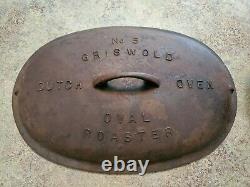 RARE Vintage GRISWOLD No. 5 Cast Iron Oval Roaster Dutch Oven w Trivet & Lid