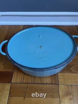 RARE Vintage LE CREUSET Oval Dutch Oven Paris Blue 6.75 Qt G Ribbed 1950s