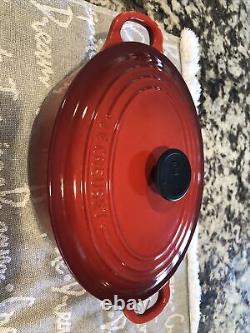 Retired Cerise Red Le Creust # 23 Oval Dutch Oven 2 3/4 Quart With Lid