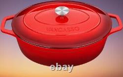 Round Dutch Ovens, 9.3 QT Oval Enameled Coating Cast Iron Dutch Oven Pot, Red