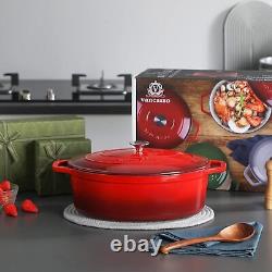 Round Dutch Ovens, 9.3 QT Oval Enameled Coating Cast Iron Dutch Oven Pot Red