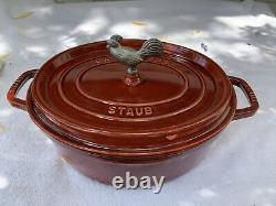 STAUB La Cocotte Oval Dutch Oven Grenadine Red Enameled Cast Iron 12.25 Rooster