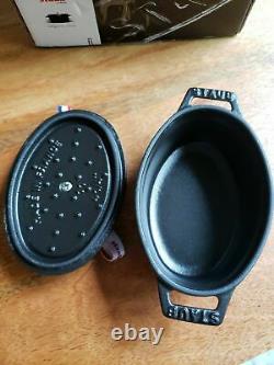 STAUB Mini Cocotte Oval. 25 QT Cast Iron New In Box Black