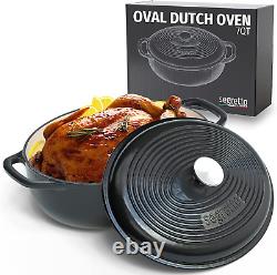 Segretto Cookware Enameled Oval Cast Iron Dutch Oven with Handle, 7 Quarts, Nero