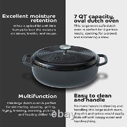 Segretto Cookware Enameled Oval Cast Iron Dutch Oven with Handle, 7 Quarts, Nero