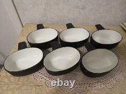 Set/6 Lange Svendborg Denmark Black & White Cast Iron Ceramic Oval Fondue Dishes