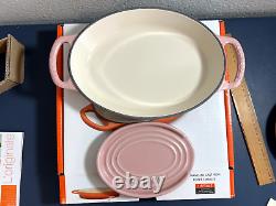 Set of Le Creuset Cast Iron Oval Baker 1qt 9.5 + Spoon Rest in Sugar Pink NIB