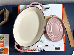 Set of Le Creuset Cast Iron Oval Baker 1qt 9.5 + Spoon Rest in Sugar Pink NIB