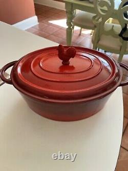 Staub Basix 27 Dutch Oven Red Rooster Lid Oval Cast Iron Casserole France EUC