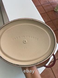 Staub Basix 27 Dutch Oven Red Rooster Lid Oval Cast Iron Casserole France EUC