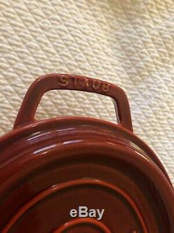 Staub Cast Iron Red 4 1/4 Quart Oval La Cocotte Dutch Oven Rooster France #29