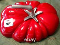 Staub Enameled Cast Iron Cherry Red Tomato Shaped 3 Quart Cocotte Casserole New